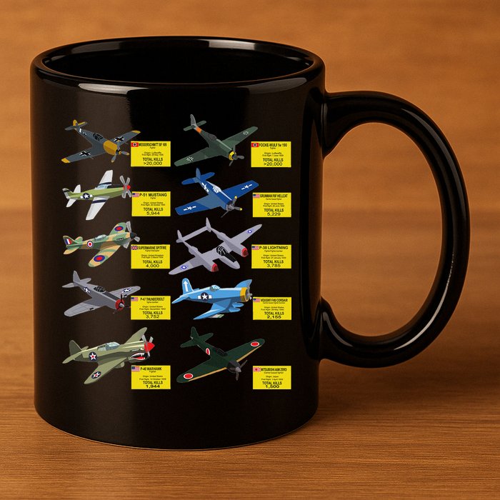 Ww2 Warplanes Most Lethal Airplanes P51 Mustang 11oz C Handle Ceramic Mug