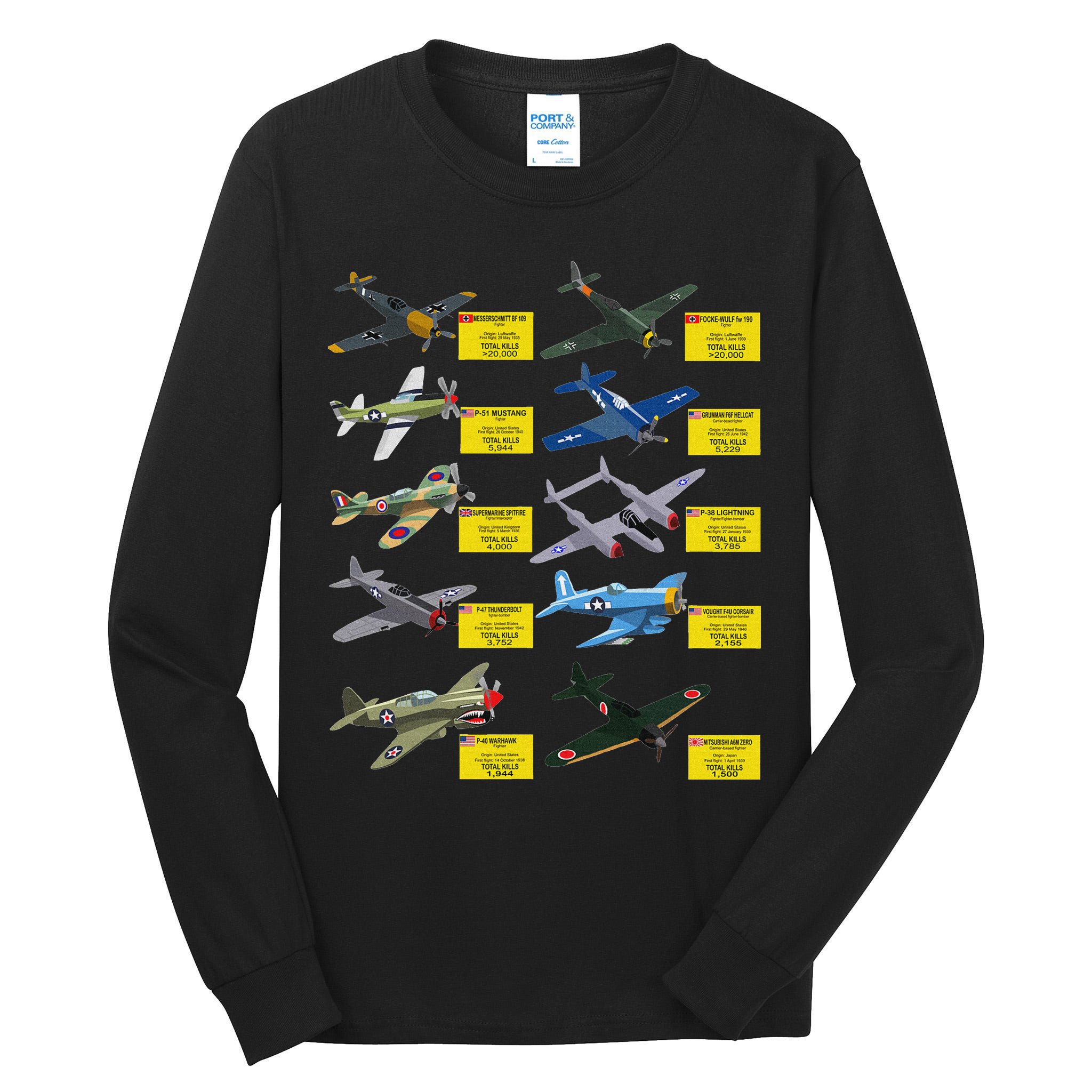 Ww2 Warplanes Most Lethal Airplanes P51 Mustang Tall Long Sleeve T-Shirt