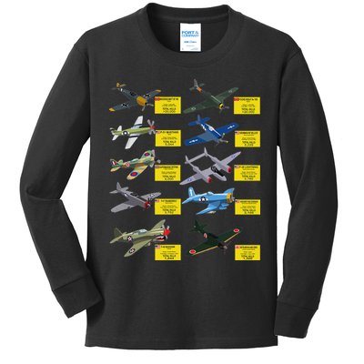 Ww2 Warplanes Most Lethal Airplanes P51 Mustang Kids Long Sleeve Shirt