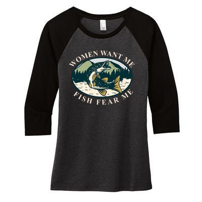 Women Want Me Fish Fear Me Funny Fishing Gift Women's Tri-Blend 3/4-Sleeve Raglan Shirt