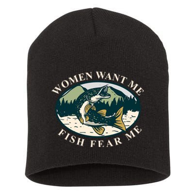 Women Want Me Fish Fear Me Funny Fishing Gift Short Acrylic Beanie