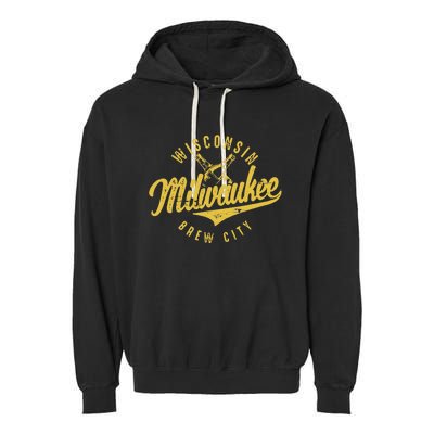 Wo Wisconsin Milwaukee Brew City Garment-Dyed Fleece Hoodie