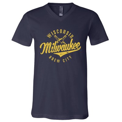 Wo Wisconsin Milwaukee Brew City V-Neck T-Shirt