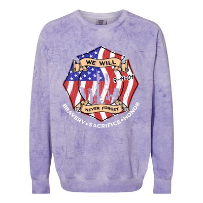 We Will Never Forget 9gift11gift01 Bravery Sacrifice Honor Gift Colorblast Crewneck Sweatshirt