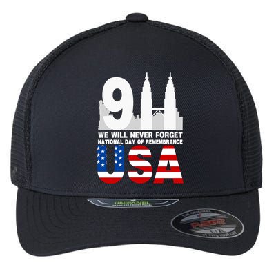 We Will Never Forget National Day Of Remembrance Patriot 911 Gift Flexfit Unipanel Trucker Cap
