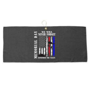 We Will Never Forget Remember The Fallen Flag Large Microfiber Waffle Golf Towel