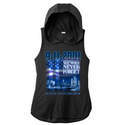 We Will Never Forget 9112021 20th Anniversary Ladies PosiCharge Tri-Blend Wicking Draft Hoodie Tank