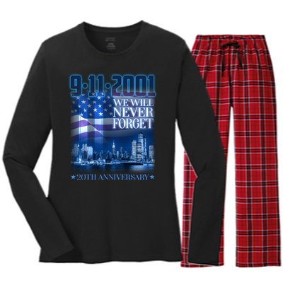 We Will Never Forget 9112021 20th Anniversary Women's Long Sleeve Flannel Pajama Set 