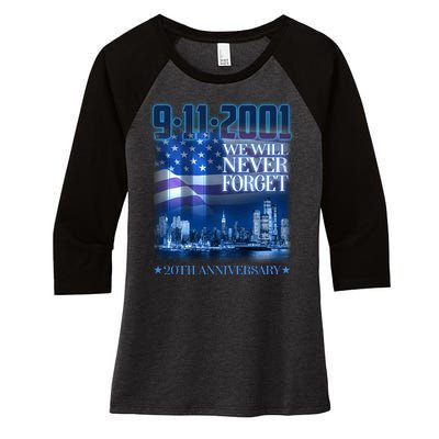 We Will Never Forget 9112021 20th Anniversary Women's Tri-Blend 3/4-Sleeve Raglan Shirt