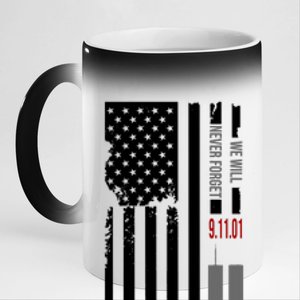 We Will Never Forget 9.11.01 USA Flag 11oz Black Color Changing Mug