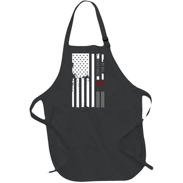 We Will Never Forget 9.11.01 USA Flag Full-Length Apron With Pockets