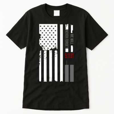 We Will Never Forget 9.11.01 USA Flag Tall T-Shirt