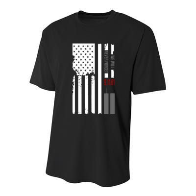 We Will Never Forget 9.11.01 USA Flag Youth Performance Sprint T-Shirt