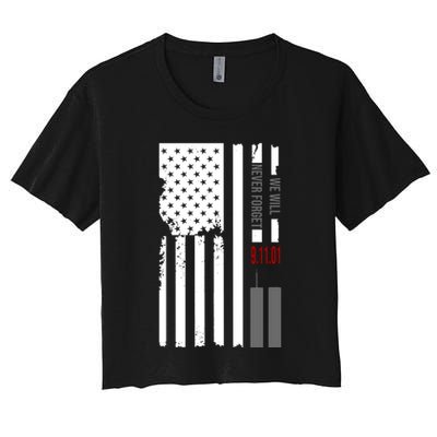 We Will Never Forget 9.11.01 USA Flag Crop Top
