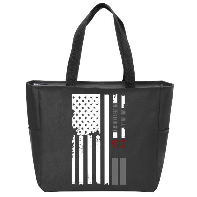 We Will Never Forget 9.11.01 USA Flag Zip Tote Bag
