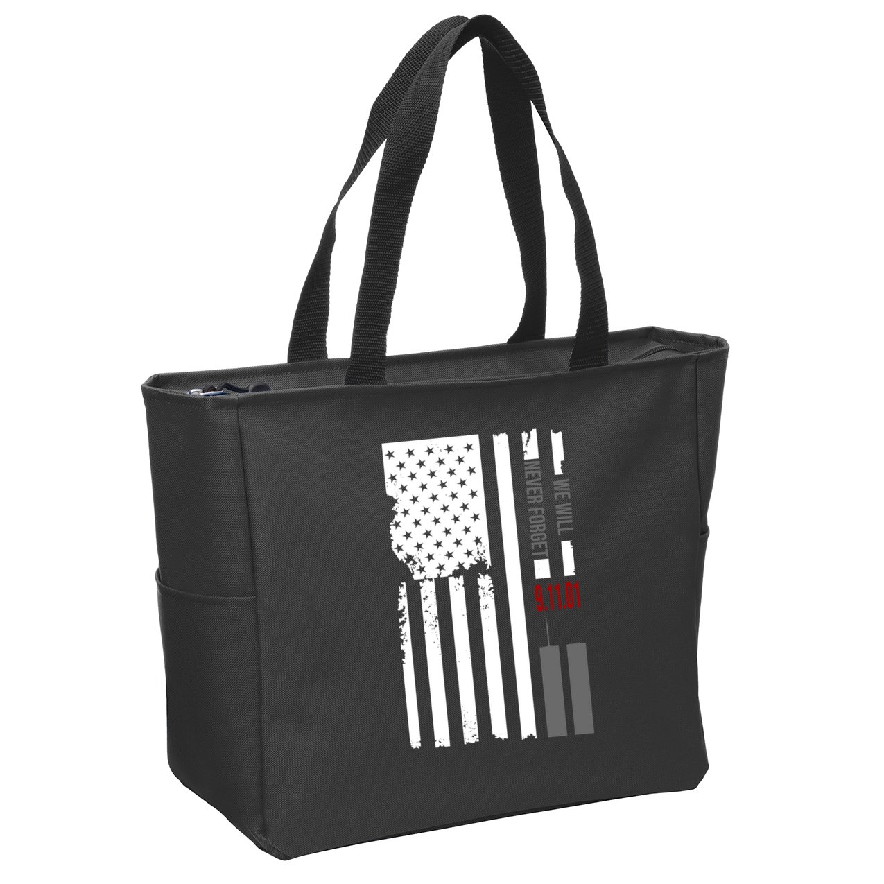 We Will Never Forget 9.11.01 USA Flag Zip Tote Bag