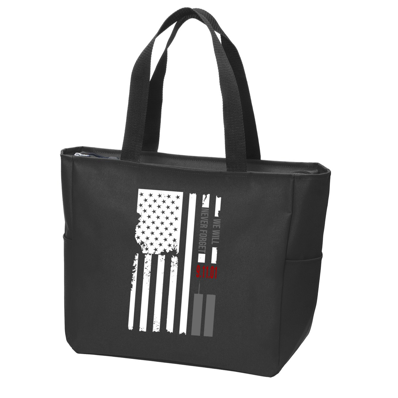 We Will Never Forget 9.11.01 USA Flag Zip Tote Bag