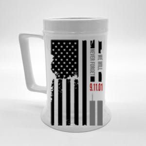 We Will Never Forget 9.11.01 USA Flag Beer Stein