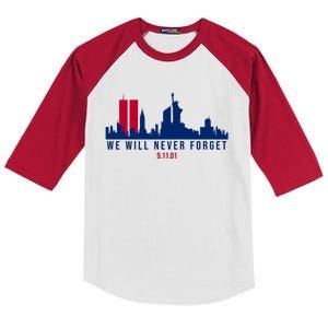 We Will Never Forget 09.11.01 September 11th 2001 Kids Colorblock Raglan Jersey