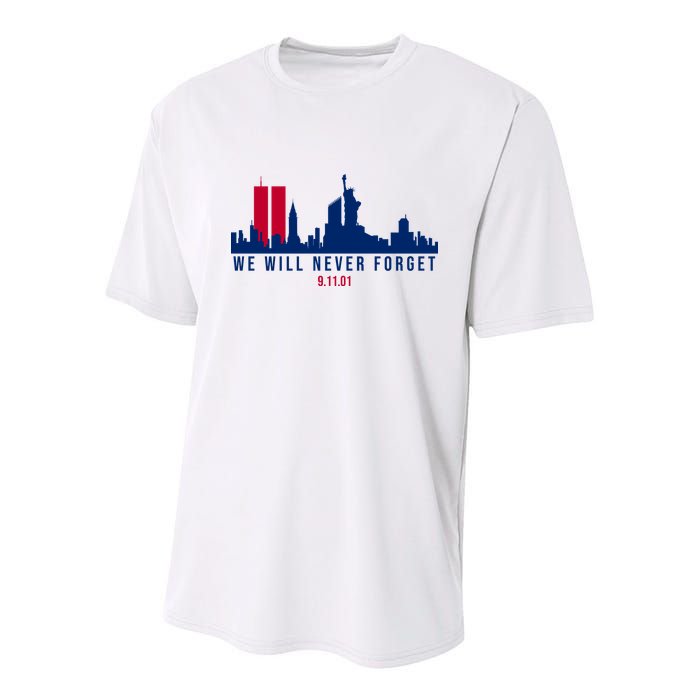 We Will Never Forget 09.11.01 September 11th 2001 Youth Performance Sprint T-Shirt