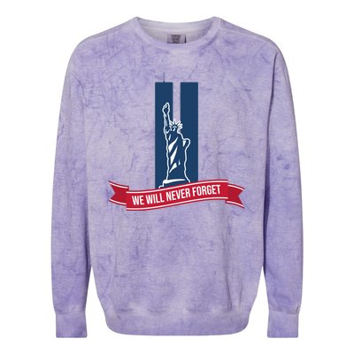 We Will Never Forget 09.11.01 Statue Of Liberty Colorblast Crewneck Sweatshirt