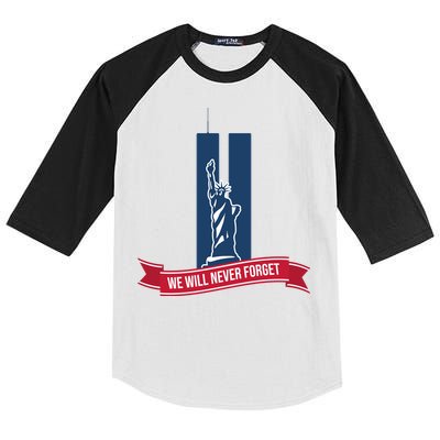 We Will Never Forget 09.11.01 Statue Of Liberty Kids Colorblock Raglan Jersey