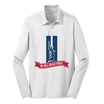 We Will Never Forget 09.11.01 Statue Of Liberty Silk Touch Performance Long Sleeve Polo