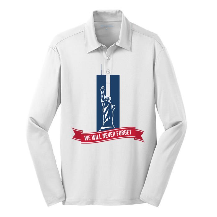 We Will Never Forget 09.11.01 Statue Of Liberty Silk Touch Performance Long Sleeve Polo