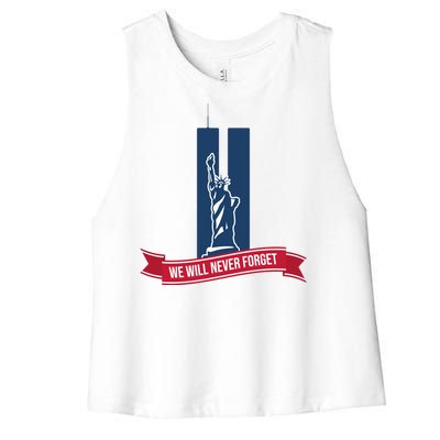 We Will Never Forget 09.11.01 Statue Of Liberty Women's Racerback Cropped Tank