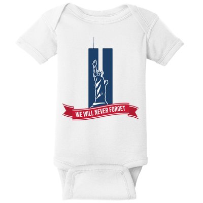 We Will Never Forget 09.11.01 Statue Of Liberty Baby Bodysuit