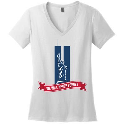 We Will Never Forget 09.11.01 Statue Of Liberty Women's V-Neck T-Shirt