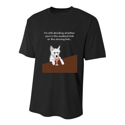 Westie “Weakest Or Missing Link” Insult Graphic Youth Performance Sprint T-Shirt