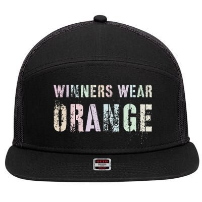 WINNERS WEAR ORANGE Summer Camp Team Color War Game Event 7 Panel Mesh Trucker Snapback Hat