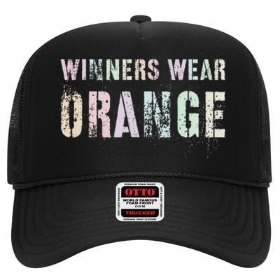 WINNERS WEAR ORANGE Summer Camp Team Color War Game Event High Crown Mesh Back Trucker Hat