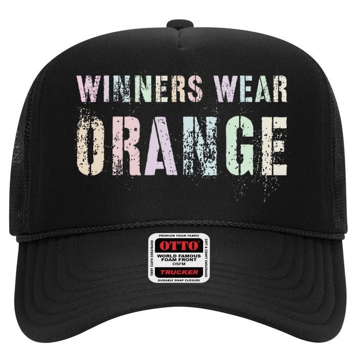 WINNERS WEAR ORANGE Summer Camp Team Color War Game Event High Crown Mesh Back Trucker Hat