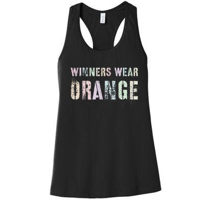 WINNERS WEAR ORANGE Summer Camp Team Color War Game Event Women's Racerback Tank