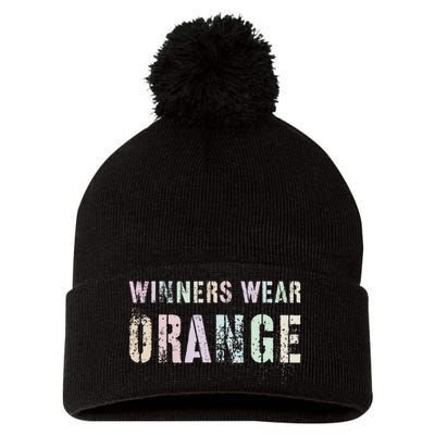 WINNERS WEAR ORANGE Summer Camp Team Color War Game Event Pom Pom 12in Knit Beanie