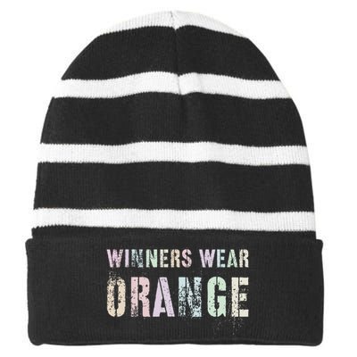 WINNERS WEAR ORANGE Summer Camp Team Color War Game Event Striped Beanie with Solid Band