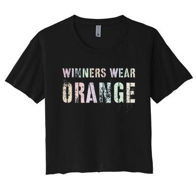 WINNERS WEAR ORANGE Summer Camp Team Color War Game Event Women's Crop Top Tee