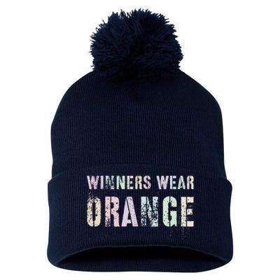 WINNERS WEAR ORANGE Summer Camp Team Color War Game Event Pom Pom 12in Knit Beanie