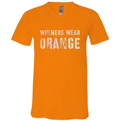 WINNERS WEAR ORANGE Summer Camp Team Color War Game Event V-Neck T-Shirt