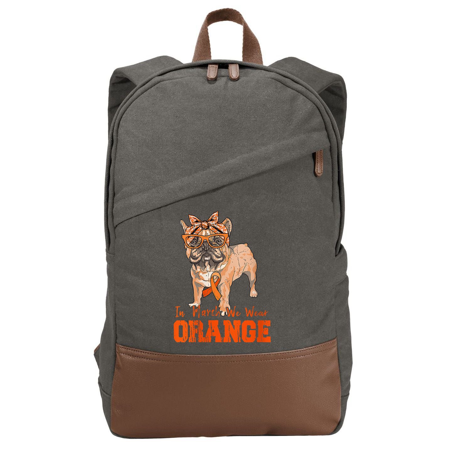 We Wear Orange Frenchie Dog Multiple Sclerosis Awareness Cotton Canvas Backpack