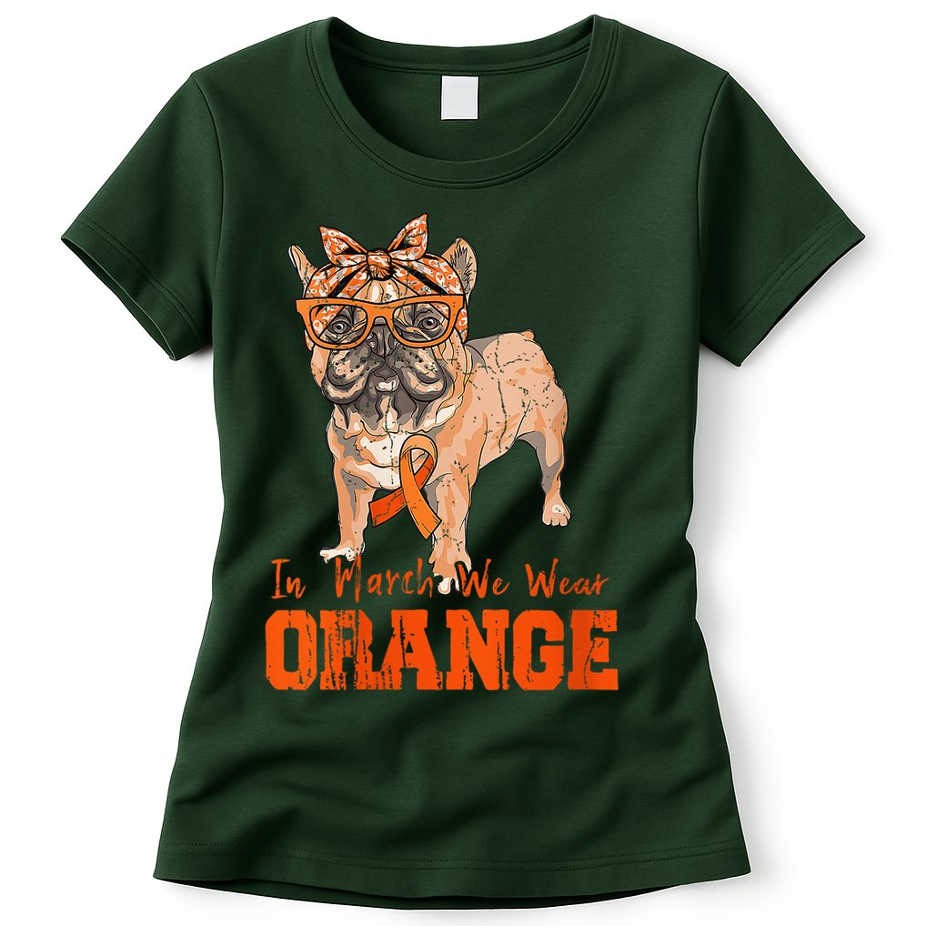 We Wear Orange Frenchie Dog Multiple Sclerosis Awareness Womens T-Shirt