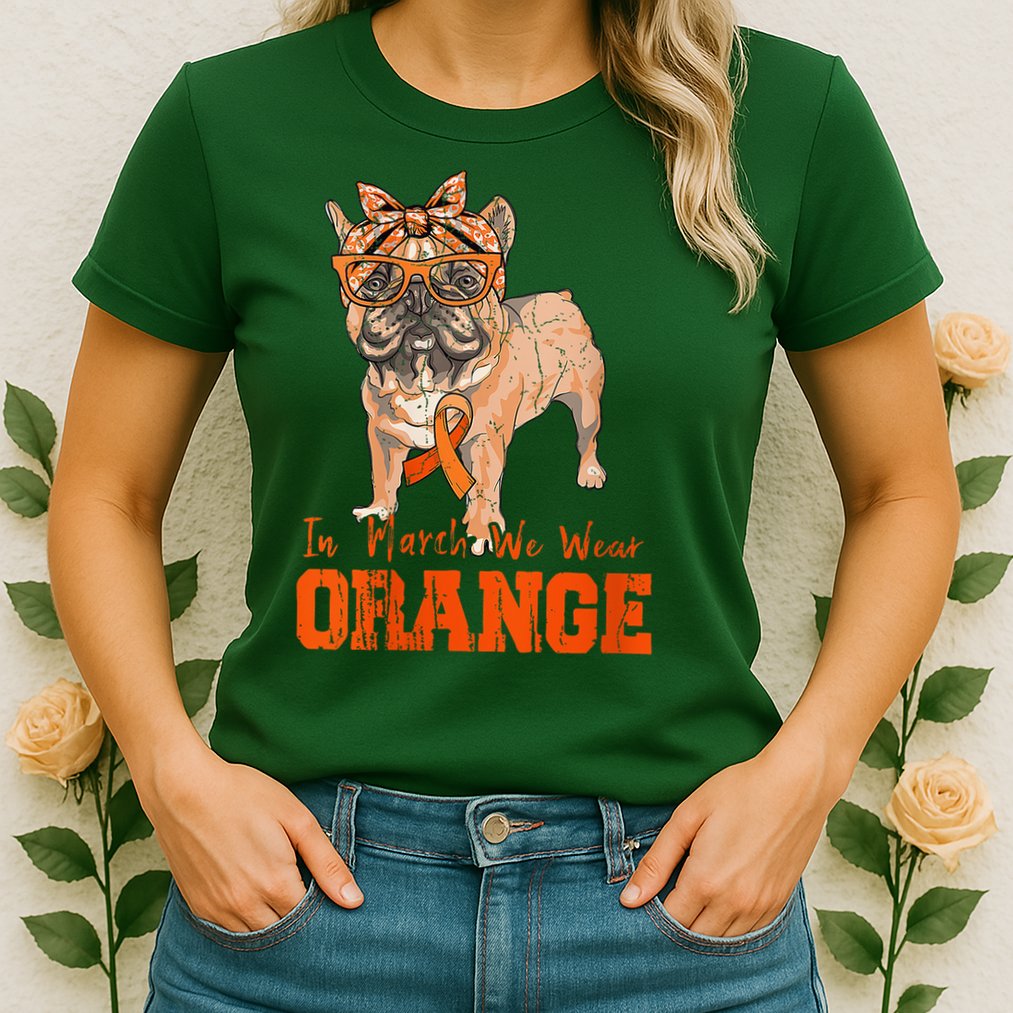 We Wear Orange Frenchie Dog Multiple Sclerosis Awareness Womens T-Shirt