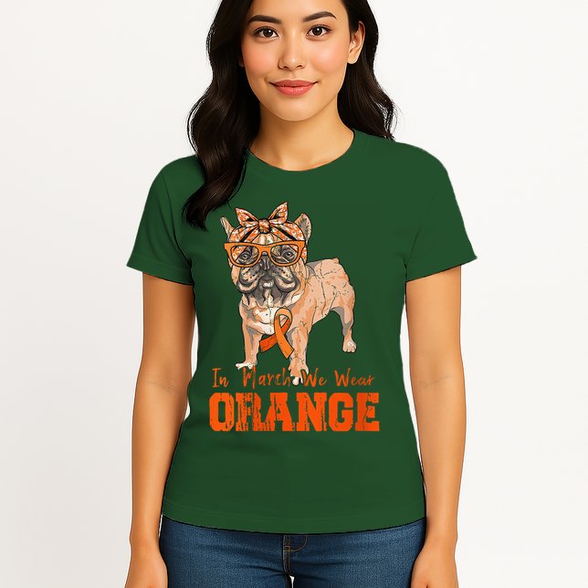 We Wear Orange Frenchie Dog Multiple Sclerosis Awareness Womens T-Shirt