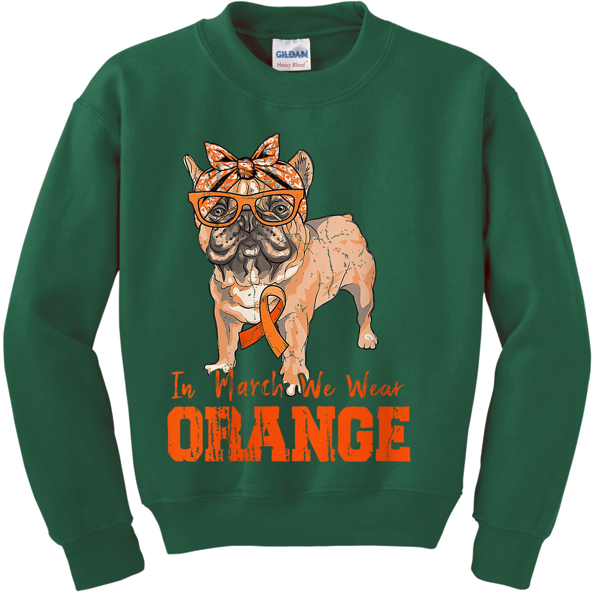 We Wear Orange Frenchie Dog Multiple Sclerosis Awareness Kids Sweatshirt