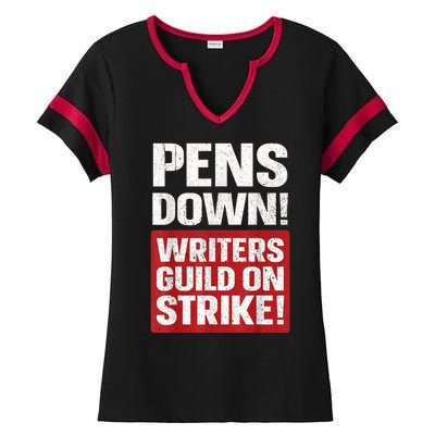 Pens Down Writers Guild Of America WGA Strike Pencils Down  Ladies Halftime Notch Neck Tee