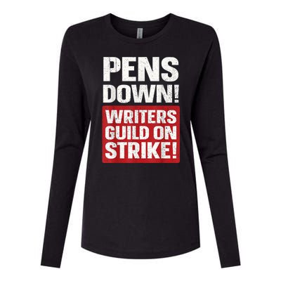 Pens Down Writers Guild Of America WGA Strike Pencils Down  Womens Cotton Relaxed Long Sleeve T-Shirt