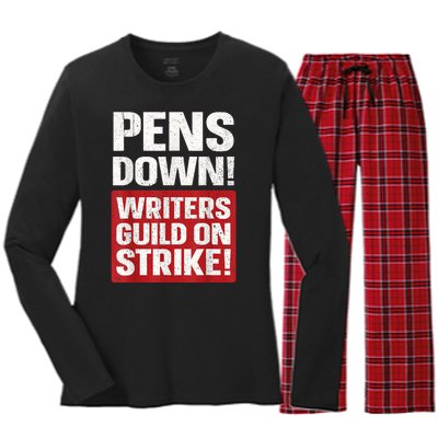 Pens Down Writers Guild Of America WGA Strike Pencils Down  Women's Long Sleeve Flannel Pajama Set 