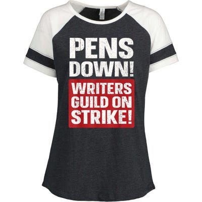 Pens Down Writers Guild Of America WGA Strike Pencils Down  Enza Ladies Jersey Colorblock Tee